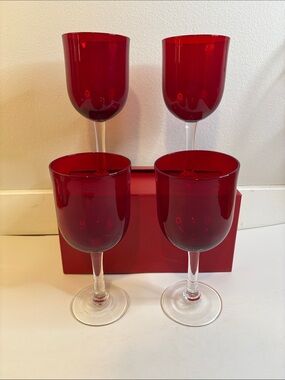 Crate&Barrel Ruby Red Stem Wine Glasses - Set of 4